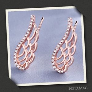 14KT ROSE GOLD-PLATED Angel Wing Ear Climbers w/Swarovski Crystals